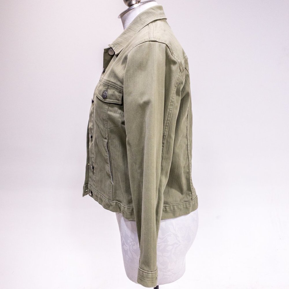 Vintage 90s Y2K Anthropologie S Cotton Jean Jacket Light Green Tan Grey - Picture 10 of 14